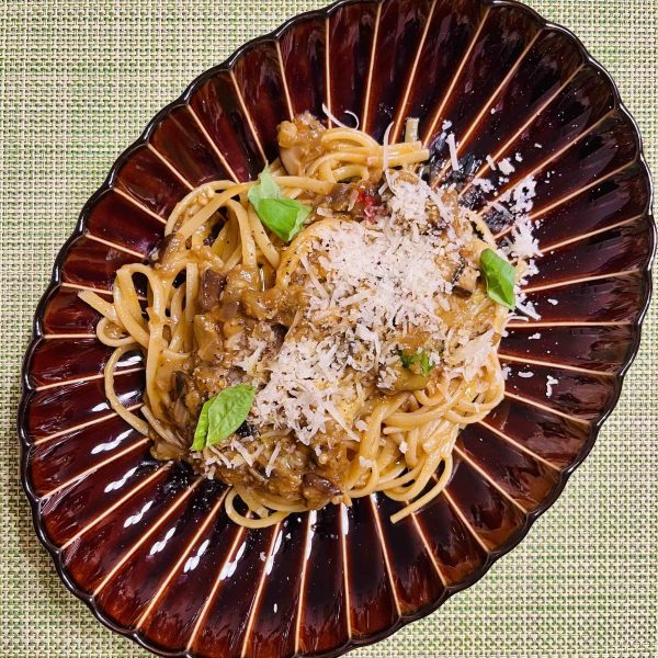 Eggplant & Shiitake Linguine Happy Donabe Life