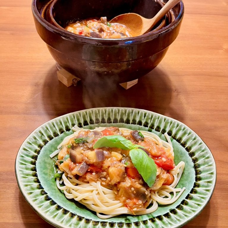 Eggplant & Shiitake Linguine Happy Donabe Life