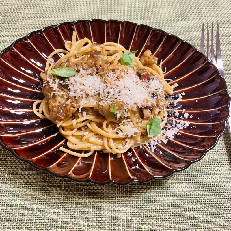 Eggplant & Shiitake Linguine Happy Donabe Life