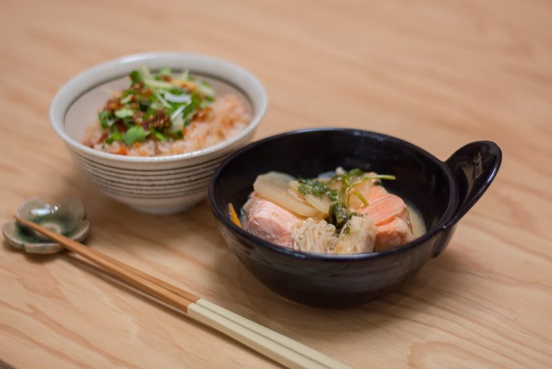 Salmon and Daikon in Garlic Butter Miso Sauce Happy Donabe Life
